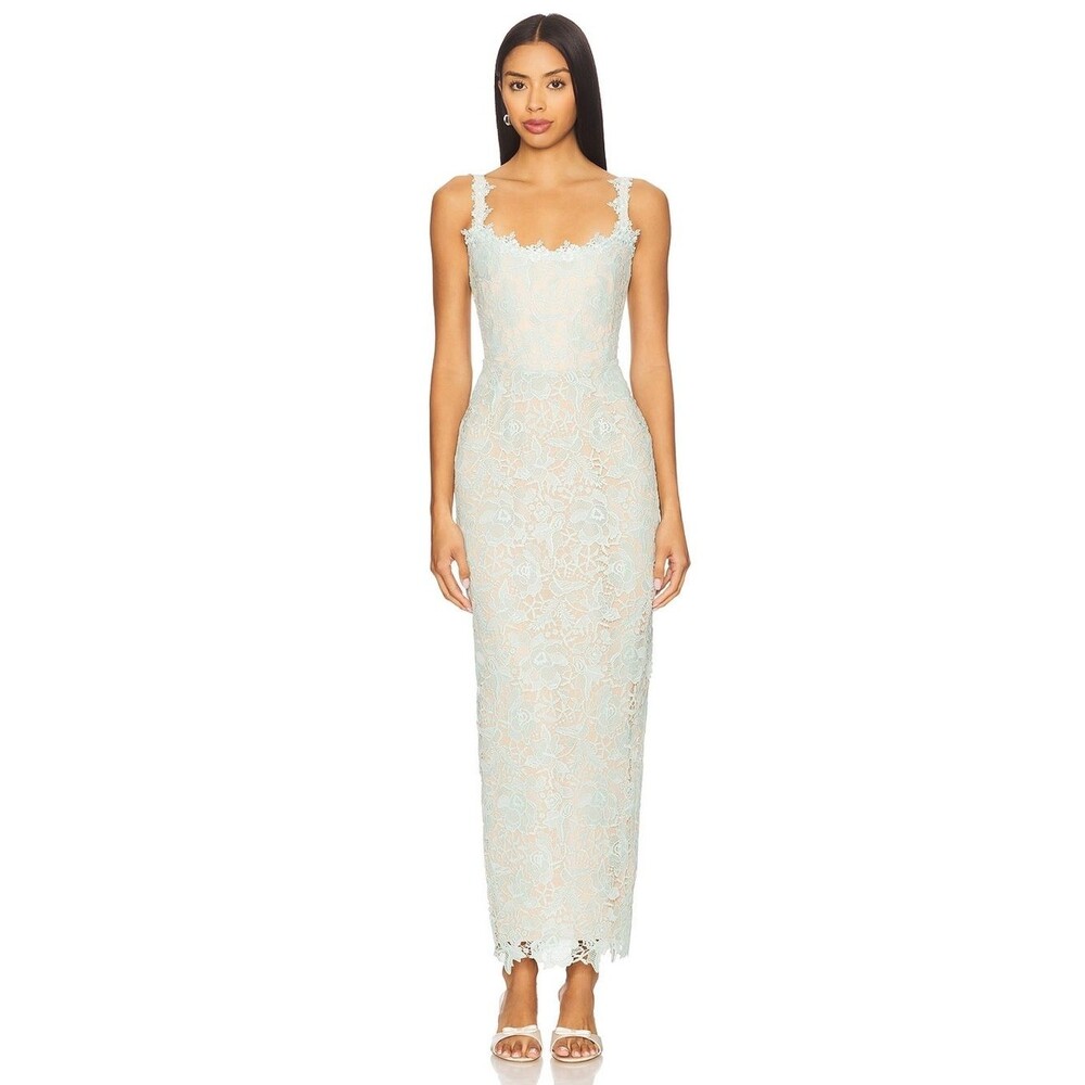 Sau Lee Coraline Seafoam Lace Structured Bodice Full Length Dress Size 10
